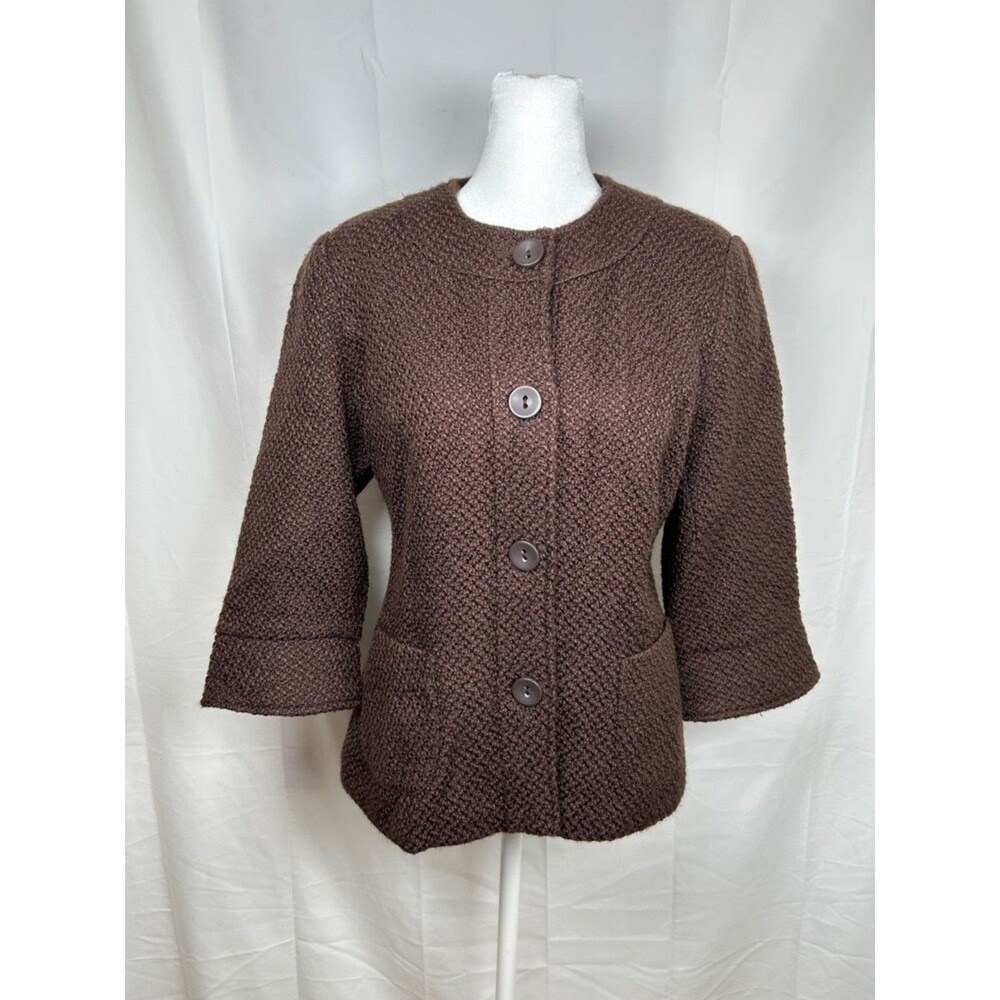 Coldwater Creek Boucle Tweed Jacket 6 Brown Wool Button Up Old Money Preppy